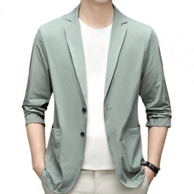 Ultratanka ledena svilena jakna protiv bora Ljetni muški blejzer Prozračno rastezljivo ležerno odijelo veće veličine Lagani blejzeri