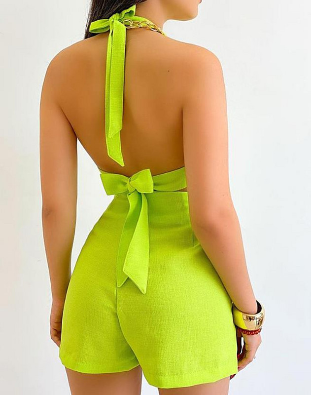 Kaheosaline naisteriietus, 2023. aasta suvemood, puhkuse päitsed, varrukateta, kärbitud topp ja kõrge vöökohaga lühikeste pükste komplekt naistele