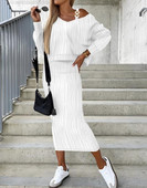 Casual γυναικεία φορέματα 2023 Φθινοπωρινό casual μακρυμάνικο με λαιμόκοψη με ανάγλυφη μπλούζα και μόδα σετ αμάνικο φόρεμα ντεκόρ Νέο