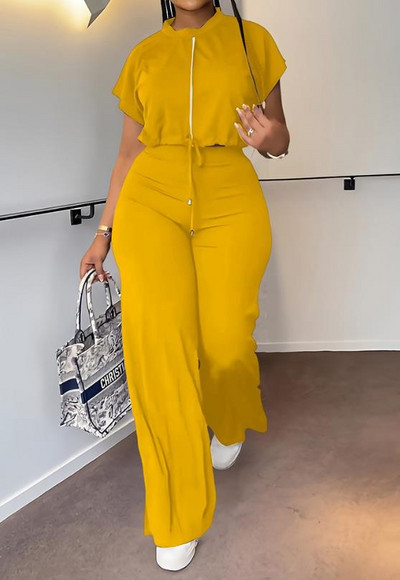 Dvodijelni set ženske odjeće, ležerna odjeća za 2023., gornji dio zvonastih rukava s uzicom s kontrastnim pločama i modni komplet hlača s visokim strukom, ulična odjeća