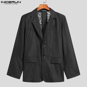INCERUN 2023 Ανδρικό Blazer Δαντελένιο Συνονθύλευμα Πέτο με μακρυμάνικο κουμπί Κοστούμια Streetwear Ανδρικά κοστούμια που βλέπουν από την πλάτη Μόδα Casual λεπτά παλτό