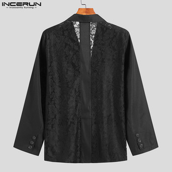 INCERUN 2023 Ανδρικό Blazer Δαντελένιο Συνονθύλευμα Πέτο με μακρυμάνικο κουμπί Κοστούμια Streetwear Ανδρικά κοστούμια που βλέπουν από την πλάτη Μόδα Casual λεπτά παλτό