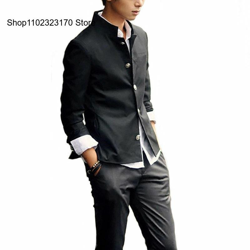 Vyriški vieniša senelio apykakle japoniška uniforma mokyklinė uniforma ilgomis rankovėmis vienviečiai vienspalviai mada pavasario ruduo