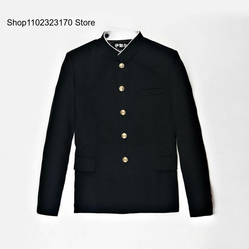 Vyriški vieniša senelio apykakle japoniška uniforma mokyklinė uniforma ilgomis rankovėmis vienviečiai vienspalviai mada pavasario ruduo