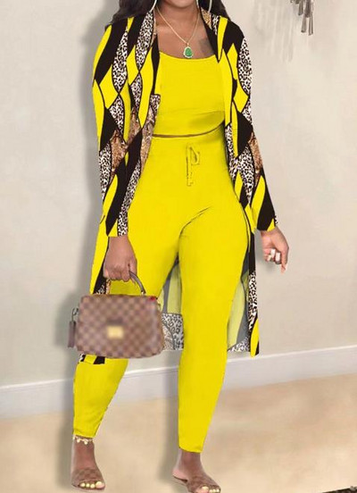 3-dijelni komplet ženske odjeće 2023. Modni jesensko-zimski seksi kaput dugih rukava i uzica visokog struka, elegantan komplet hlača s prslukom