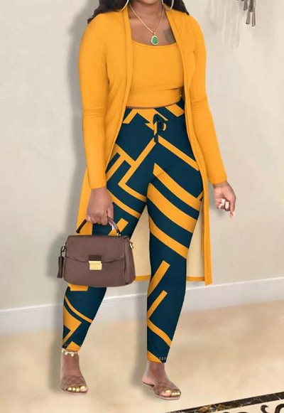 3-dijelni komplet ženske odjeće 2023. Modni jesensko-zimski seksi kaput dugih rukava i uzica visokog struka, elegantan komplet hlača s prslukom