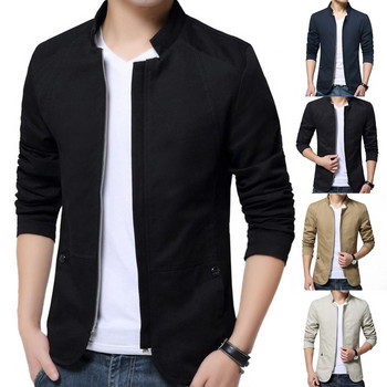 Casual ανδρικό Blazer Άνοιξη Φθινόπωρο Κομψό Business Casual Jacket Μονόχρωμο γιακά Τσέπες με φερμουάρ Λεπτό λεπτό παλτό blazer