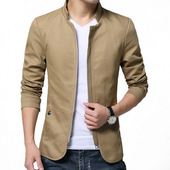 Casual ανδρικό Blazer Άνοιξη Φθινόπωρο Κομψό Business Casual Jacket Μονόχρωμο γιακά Τσέπες με φερμουάρ Λεπτό λεπτό παλτό blazer