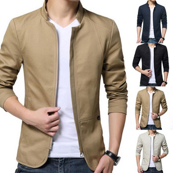 Casual ανδρικό Blazer Άνοιξη Φθινόπωρο Κομψό Business Casual Jacket Μονόχρωμο γιακά Τσέπες με φερμουάρ Λεπτό λεπτό παλτό blazer