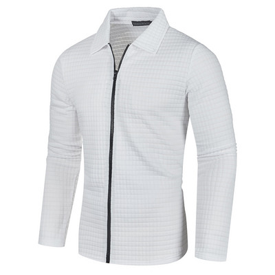 Νέο ανδρικό μονόχρωμο φούτερ με φερμουάρ Χαλαρό μπουφάν Ζεστό πουλόβερ Jogger Αθλητικά παλτό πέτο