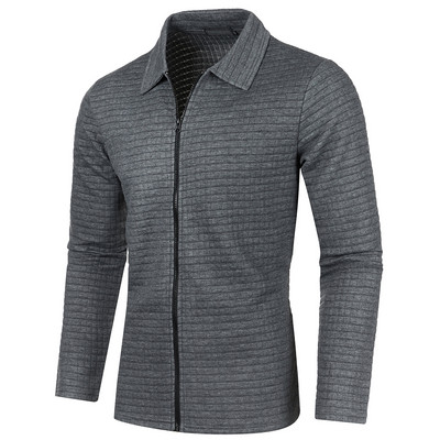 Νέο ανδρικό μονόχρωμο φούτερ με φερμουάρ Χαλαρό μπουφάν Ζεστό πουλόβερ Jogger Αθλητικά παλτό πέτο