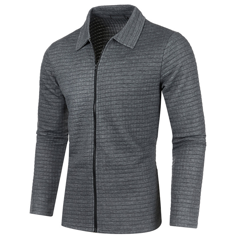 Νέο ανδρικό μονόχρωμο φούτερ με φερμουάρ Χαλαρό μπουφάν Ζεστό πουλόβερ Jogger Αθλητικά παλτό πέτο