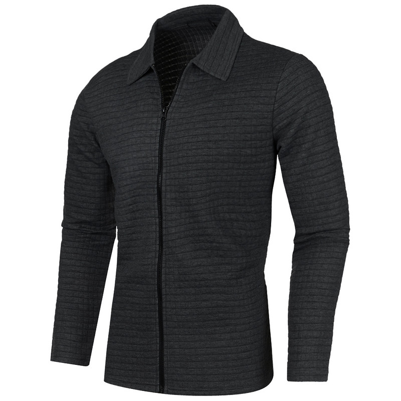 Νέο ανδρικό μονόχρωμο φούτερ με φερμουάρ Χαλαρό μπουφάν Ζεστό πουλόβερ Jogger Αθλητικά παλτό πέτο