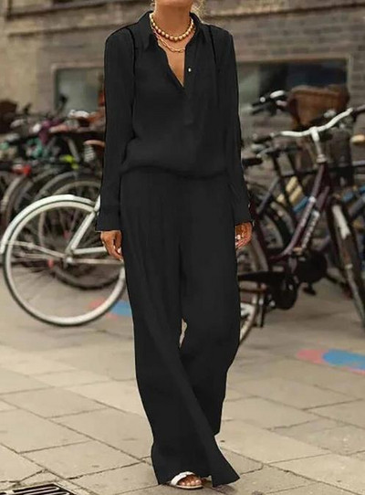 Ženska odjeća Ženska odjeća 2023. Elegantna jednobojna košulja dugih rukava i modni široki komplet hlača Ležerna ženska odijela