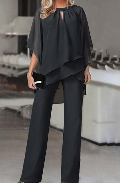 Set de piese de cârlig ținută pentru femei 2023 vară elegantă, gât cu gaura cheii, top în straturi și modă, pantaloni lungi largi, costume pentru femei