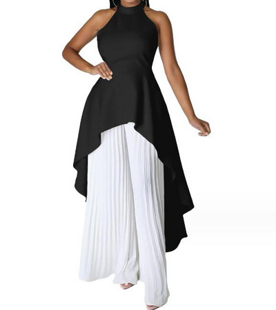 Dvodijelni kompleti Ženska odjeća Ljeto 2023. Bijeli modni asimetrični top bez rukava s otvorenim leđima i elegantni plisirani komplet širokih nogavica