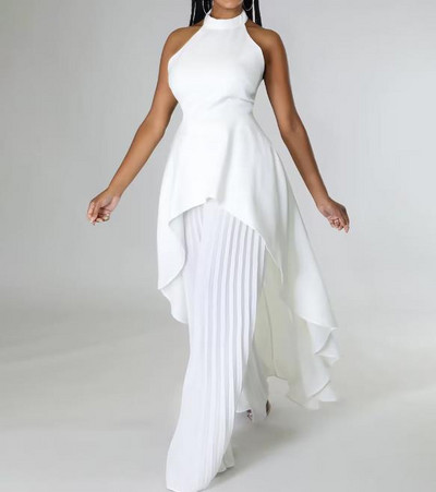 Dvodijelni kompleti Ženska odjeća Ljeto 2023. Bijeli modni asimetrični top bez rukava s otvorenim leđima i elegantni plisirani komplet širokih nogavica