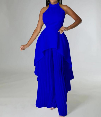 Dvodijelni kompleti Ženska odjeća Ljeto 2023. Bijeli modni asimetrični top bez rukava s otvorenim leđima i elegantni plisirani komplet širokih nogavica