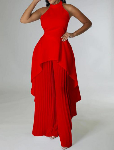 Dvodijelni kompleti Ženska odjeća Ljeto 2023. Bijeli modni asimetrični top bez rukava s otvorenim leđima i elegantni plisirani komplet širokih nogavica