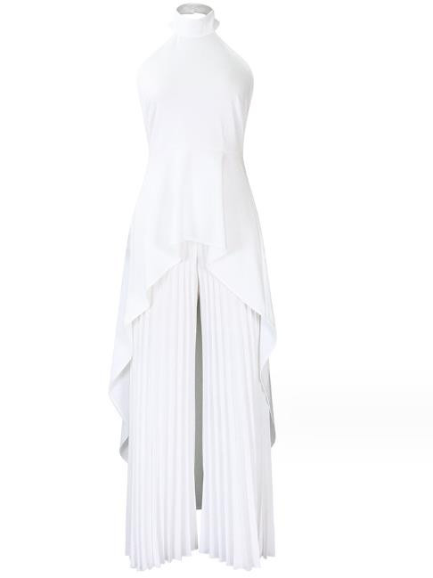 Dvodijelni kompleti Ženska odjeća Ljeto 2023. Bijeli modni asimetrični top bez rukava s otvorenim leđima i elegantni plisirani komplet širokih nogavica