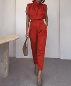 Kaheosaline naisteriietus, 2023. aasta suvemood, vabaaja täisvarrukateta topid ja kõrge vöökohaga pükste komplekt, tänavarõivad