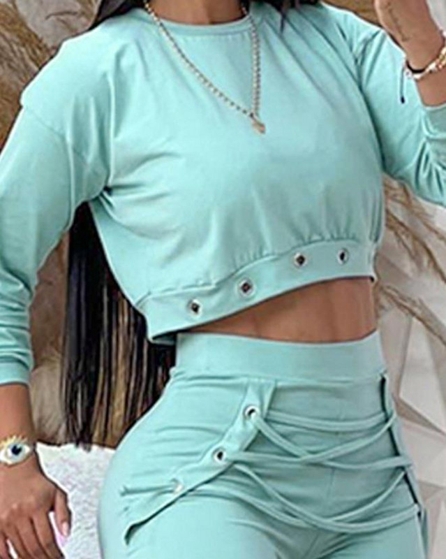 Vaba kaheosaline naiste komplekt, pikkade varrukatega aasaga dressipluus ja paeltega mansettidega dressipükste komplekt, 2023. aasta uus sügisülikonnad tänavarõivad