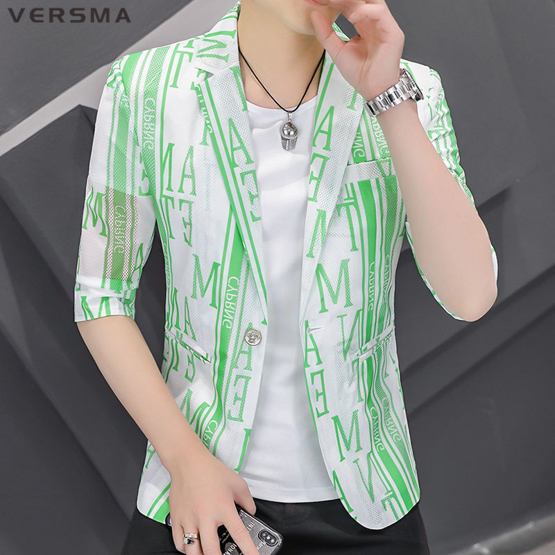 VERSMA korejski stil šuplji ružičasti muški sakoi s otisnutim kaputom Ženski plavi sako kratkih rukava za dječake Blazer Masculino Dropshipping