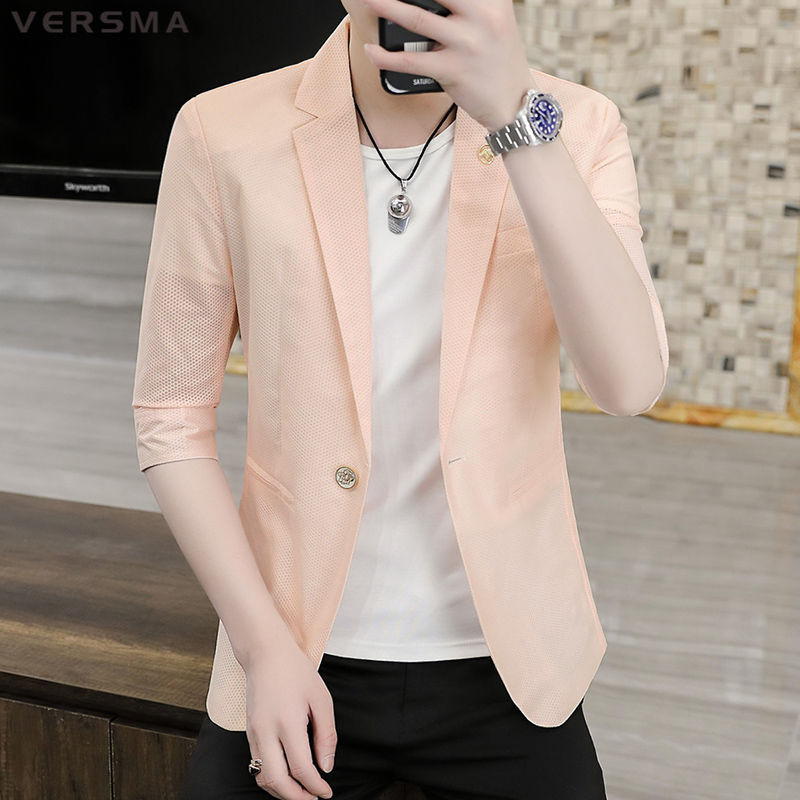 VERSMA korejski stil šuplji ružičasti muški sakoi s otisnutim kaputom Ženski plavi sako kratkih rukava za dječake Blazer Masculino Dropshipping