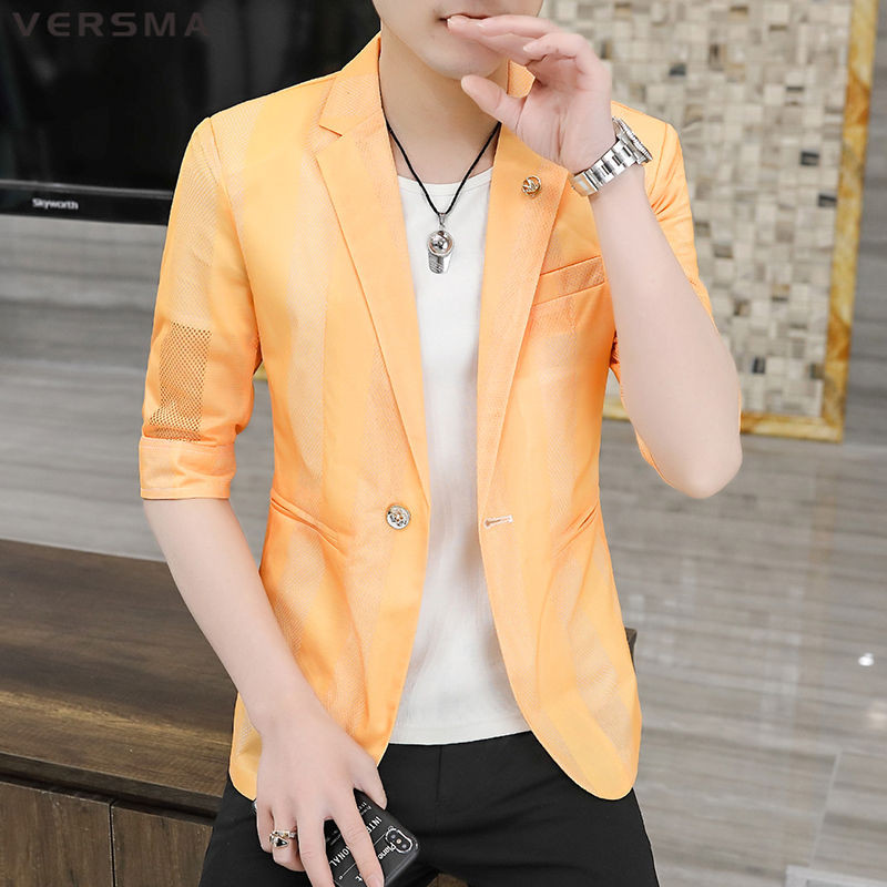 VERSMA korejski stil šuplji ružičasti muški sakoi s otisnutim kaputom Ženski plavi sako kratkih rukava za dječake Blazer Masculino Dropshipping