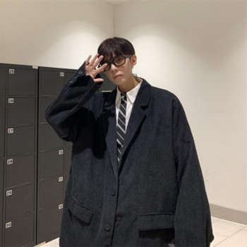 Блейзъри Мъжки рипсено кадифе Есенни ежедневни ретро корейски офисни свободни универсални връхни дрехи с джобове Harajuku облекло Минималистичен колеж