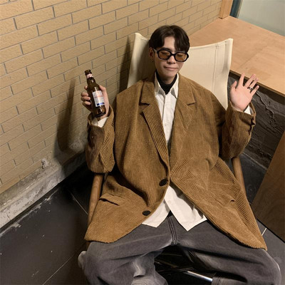 Bleiserid meeste velvet Sügis vabaaja vintage Korea kontor lahtised rõivad taskud Harajuku rõivad minimalistlik kolledž