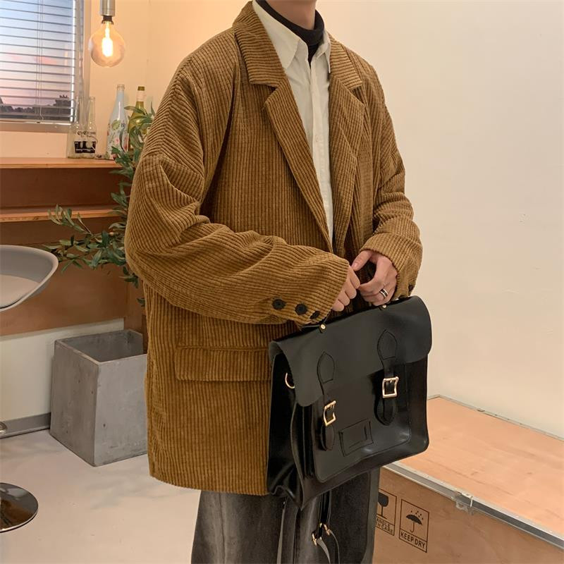 Bleiserid meeste velvet Sügis vabaaja vintage Korea kontor lahtised rõivad taskud Harajuku rõivad minimalistlik kolledž