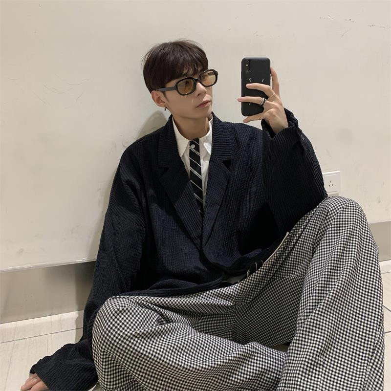 Bleiserid meeste velvet Sügis vabaaja vintage Korea kontor lahtised rõivad taskud Harajuku rõivad minimalistlik kolledž