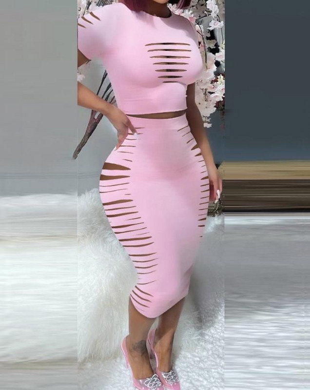 Ljetna odjeća za žene 2023. Moda za vjenčanje za goste Top kratkih rukava s izrezom na ljestvama i seksi dvodijelni setovi Skinny Set suknji za zabavu