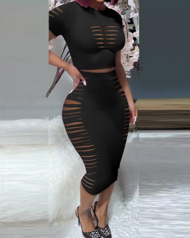 Ljetna odjeća za žene 2023. Moda za vjenčanje za goste Top kratkih rukava s izrezom na ljestvama i seksi dvodijelni setovi Skinny Set suknji za zabavu