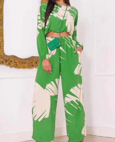2023 Νέα καλοκαιρινά γυναικεία σύνολα μόδας casual print Κοντό πάνω δύο κομμάτια Σετ Γυναικεία παντελόνια με φαρδύ πόδι ψηλόμεσο Σετ μακρύ παντελόνι