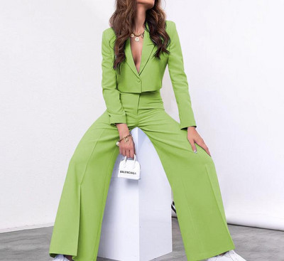 Elegantni dvodijelni komplet ženske odjeće Novi ured za jesen 2023., kratki sakoi dugih rukava i modni komplet hlača sa širokim nogavicama visokog struka