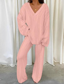 Dvodijelni set Ženska odjeća Jesen 2023., ležerni, dugi rukavi, V-izrez, teksturirani top i modni komplet hlača Ženska odijela Odjeća