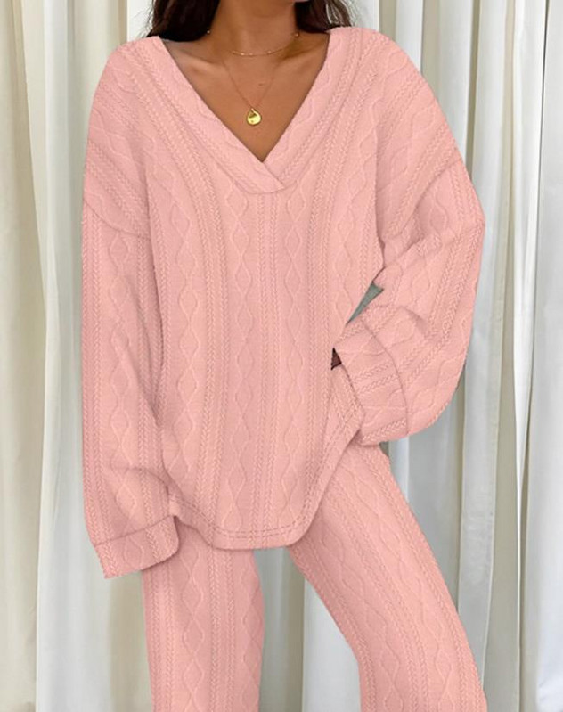 Dvodijelni set Ženska odjeća Jesen 2023., ležerni, dugi rukavi, V-izrez, teksturirani top i modni komplet hlača Ženska odijela Odjeća