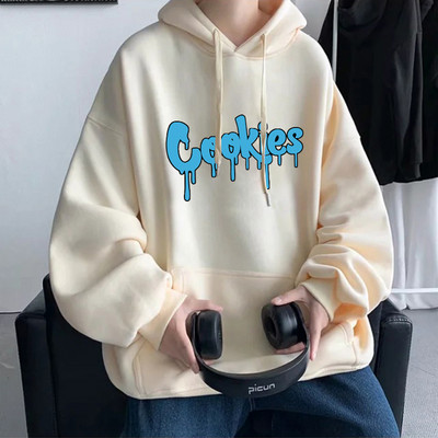 Modni kolačići s grafičkim puloverima s kapuljačom i slovima Ležerne crne majice s dugim rukavima Modne majice s uzicom s okruglim izrezom