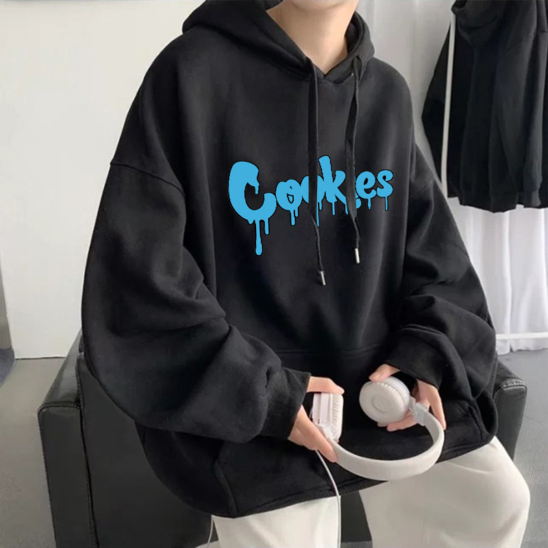 Modni kolačići s grafičkim puloverima s kapuljačom i slovima Ležerne crne majice s dugim rukavima Modne majice s uzicom s okruglim izrezom