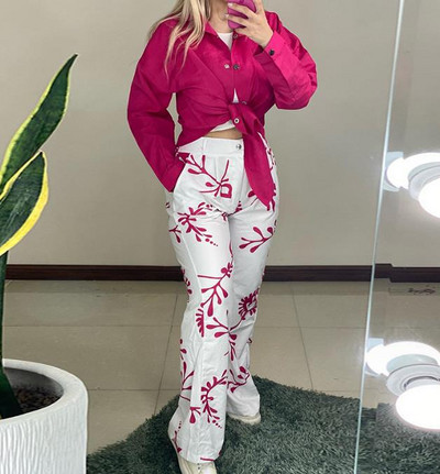 Ženski dvodijelni komplet, modna polo majica s dugim rukavima i džepovima s printom za jesen 2023. Ležerni komplet hlača visokog struka Ženska odjeća