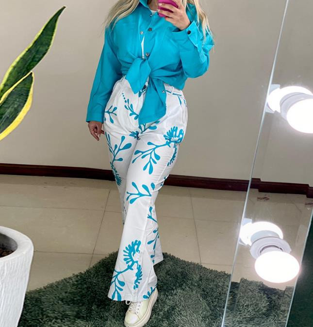 Ženski dvodijelni komplet, modna polo majica s dugim rukavima i džepovima s printom za jesen 2023. Ležerni komplet hlača visokog struka Ženska odjeća