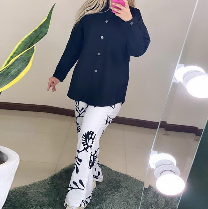 Ženski dvodijelni komplet, modna polo majica s dugim rukavima i džepovima s printom za jesen 2023. Ležerni komplet hlača visokog struka Ženska odjeća