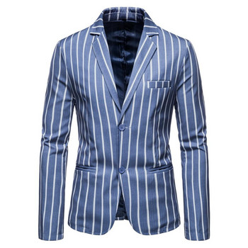 Μπλέ με δύο κουμπιά μπλε λεπτή εφαρμογή Blazer Ανδρικά σακάκια casual κάθετες ρίγες φθινοπωρινά σε συν μέγεθος Wedding Blazer Masculino