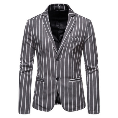 Kahe nupuga sinine Slim Fit bleiser meeste vabaaja vertikaalse triibuga ülikonna jakid sügisene suures suuruses pulmapleiser Masculino