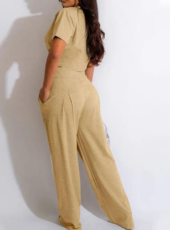 Naiste vabaaja kaheosaline komplekt, 2023. aasta sügisene ümar kaelus, lühikeste varrukatega, nööriga ülaosa ja nööpidega pükste komplekt, moodsad uued ülikonnad