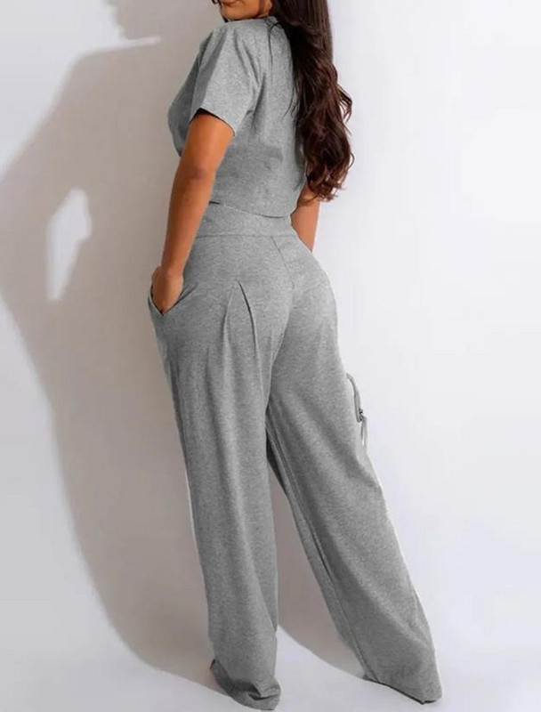 Naiste vabaaja kaheosaline komplekt, 2023. aasta sügisene ümar kaelus, lühikeste varrukatega, nööriga ülaosa ja nööpidega pükste komplekt, moodsad uued ülikonnad