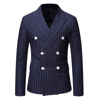 Μαύρο ριγέ ανδρικό σακάκι μόδας διπλό ανδρικό κοστούμι σακάκι παλτό Casual Business Tuexdo Στολή Homme Casaco Masculino