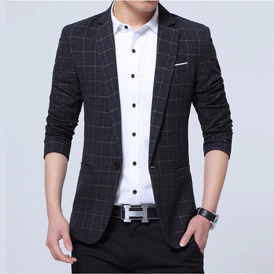 BROWON Jesenski modni muški sako uski kroj Karirani sako za slobodno vrijeme Jedno dugme od fine tkanine Poliester Muški dizajnerski sako 5XL